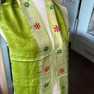 Light Green Floral  Scarf , silk